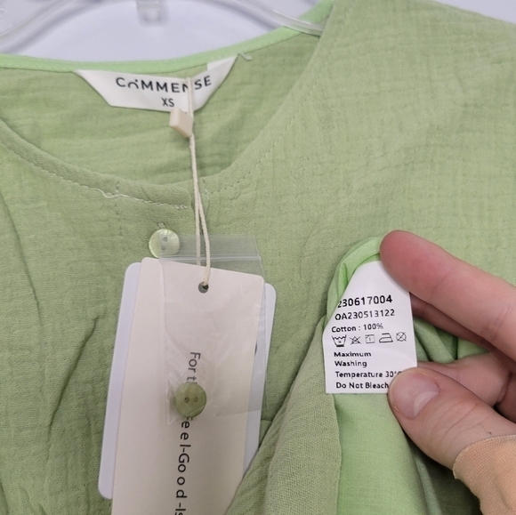 SOLD - NWT Commense Green Cotton Relaxed Fit Tied Waist Short-Sleeve Romper - Picture 6 of 7